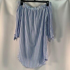 Old Navy Blue and White Stripe Off-Shoulder Mini Dress